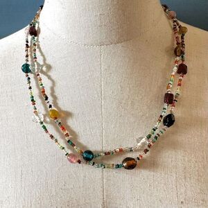 Colorful glass beaded long necklace